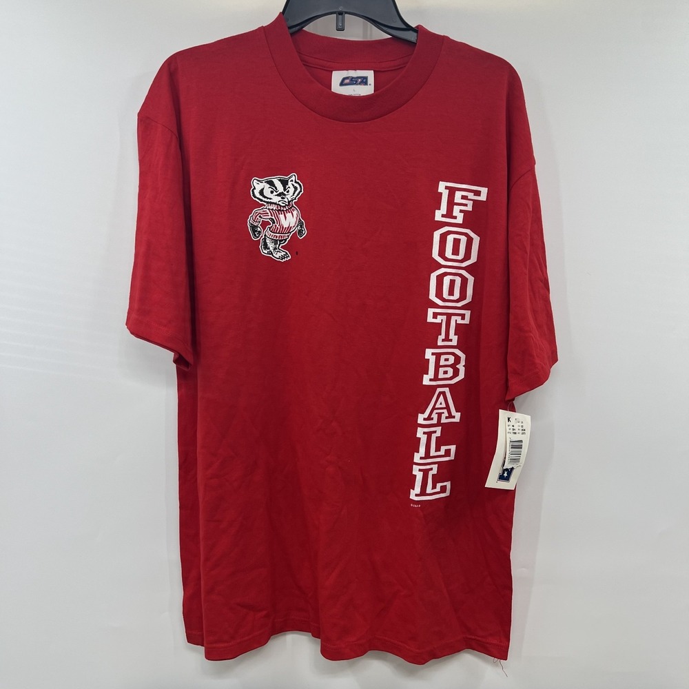 NWT Vintage Wisonsin Badgers T Shirt Mens L  Bucky Logo Graphic Red CSA Y2K SS